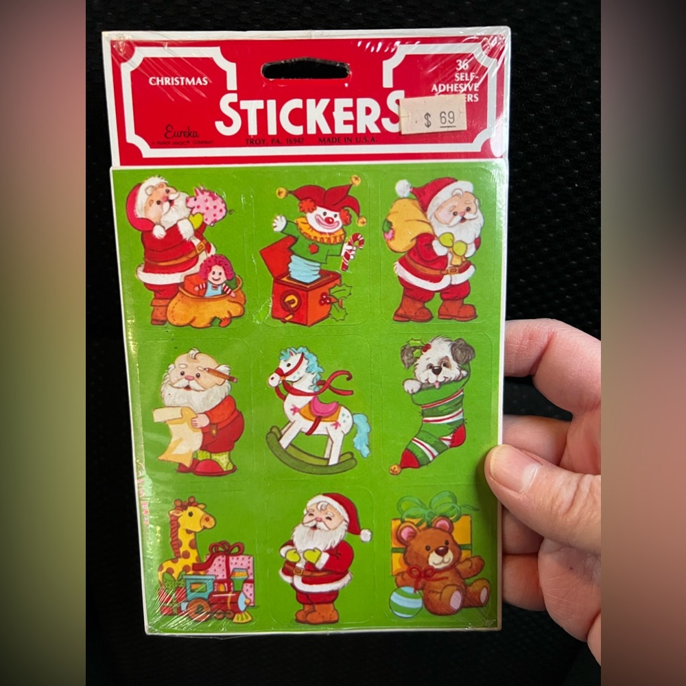 Vintage Christmas Eureka Stickers Holiday Toys Santa Claus Puppy Dog NEW